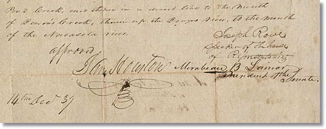 Sam Houston's Signature on the Act Creating Montgomery County, Texas on December 14, 1837